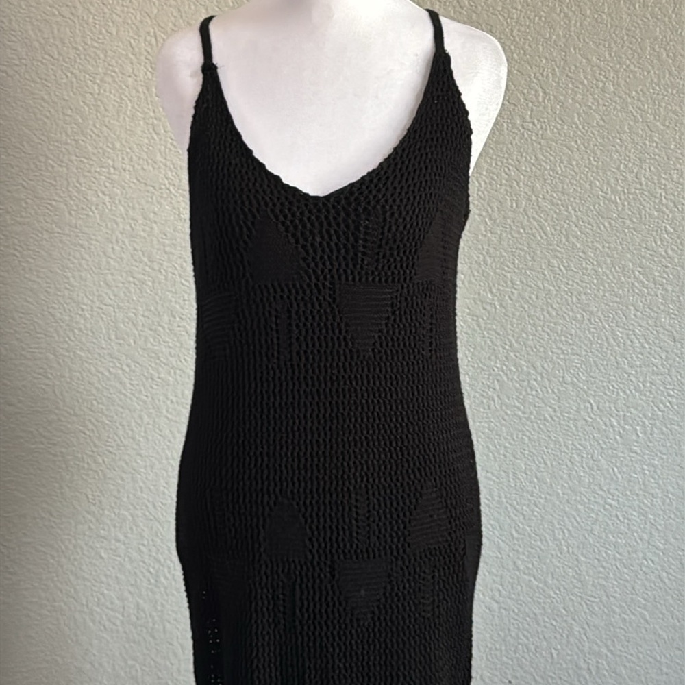 Black Sleeveless V-Neck Crochet Maxi Dress size Large - Picture 3 of 8